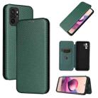 For Xiaomi Redmi Note 10 Pro Carbon Fiber Texture Horizontal Flip TPU + PC + PU Leather Case with Card Slot(Green) - 1