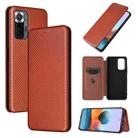 For Xiaomi Redmi Note 10 Pro Max Carbon Fiber Texture Horizontal Flip TPU + PC + PU Leather Case with Card Slot(Brown) - 1