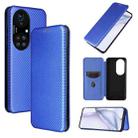 For Huawei P50 Pro Carbon Fiber Texture Horizontal Flip TPU + PC + PU Leather Case with Card Slot(Blue) - 1
