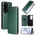 For Huawei P50 Pro Carbon Fiber Texture Horizontal Flip TPU + PC + PU Leather Case with Card Slot(Green) - 1