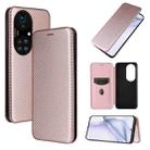 For Huawei P50 Pro Carbon Fiber Texture Horizontal Flip TPU + PC + PU Leather Case with Card Slot(Pink) - 1