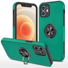 For iPhone 12 Magnetic Ring Kickstand Shockproof Phone Case(Dark Green) - 1