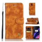 For OnePlus 6T Retro Copper Buckle Crazy Horse Horizontal Flip PU Leather Case with Holder & Card Slots & Wallet & Lanyard(Gold yellow) - 1