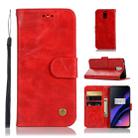 For OnePlus 6T Retro Copper Buckle Crazy Horse Horizontal Flip PU Leather Case with Holder & Card Slots & Wallet & Lanyard(Red) - 1