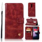 For OnePlus 6 Retro Copper Buckle Crazy Horse Horizontal Flip PU Leather Case with Holder & Card Slots & Wallet & Lanyard(Wine red) - 1