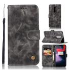 For OnePlus 6 Retro Copper Buckle Crazy Horse Horizontal Flip PU Leather Case with Holder & Card Slots & Wallet & Lanyard(Gray) - 1
