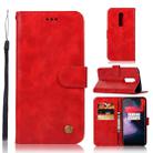 For OnePlus 6 Retro Copper Buckle Crazy Horse Horizontal Flip PU Leather Case with Holder & Card Slots & Wallet & Lanyard(Red) - 1