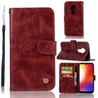 For Motorola Moto G7 Retro Copper Buckle Crazy Horse Horizontal Flip PU Leather Case with Holder & Card Slots & Wallet & Lanyard(Wine red) - 1