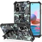 For Xiaomi Redmi Note 10 Camouflage Armor Shockproof TPU + PC Magnetic Protective Case with Holder(Mint Green) - 1