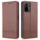 For Xiaomi Redmi Note 10 AZNS Magnetic Calf Texture Horizontal Flip Leather Case with Card Slots & Holder & Wallet(Dark Brown) - 1