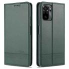 For Xiaomi Redmi Note 10 AZNS Magnetic Calf Texture Horizontal Flip Leather Case with Card Slots & Holder & Wallet(Dark Green) - 1