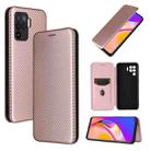 For OPPO A94 4G / F19 Pro / Reno5 F Carbon Fiber Texture Horizontal Flip TPU + PC + PU Leather Case with Card Slot(Pink) - 1