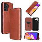 For OPPO A94 4G / F19 Pro / Reno5 F Carbon Fiber Texture Horizontal Flip TPU + PC + PU Leather Case with Card Slot(Brown) - 1