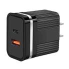 RSY USB + USB-C / Type-C Dual Ports Fast Charging Travel Charger, US Plug(Black) - 1