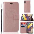 For LG K22 Wind Chime Owl Embossing Pattern Horizontal Flip Leather Case with Holder & Card Slots & Wallet(Rose Gold) - 1