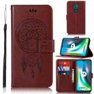 For Motorola Moto G9 Play Wind Chime Owl Embossing Pattern Horizontal Flip Leather Case with Holder & Card Slots & Wallet(Brown) - 1