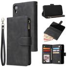 For iPhone XR Multifunctional Retro Frosted Horizontal Flip Leather Case with Card Slot & Holder & Zipper Wallet & Photo Frame & Lanyard(Black) - 1