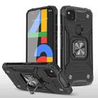 For Google Pixel 4a Magnetic Armor Shockproof TPU + PC Case with Metal Ring Holder(Black) - 1