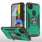 For Google Pixel 4a Magnetic Armor Shockproof TPU + PC Case with Metal Ring Holder(Dark Green) - 1