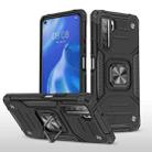 For Huawei P40 Lite 5G / Nova 7 SE Magnetic Armor Shockproof TPU + PC Case with Metal Ring Holder(Black) - 1