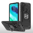 For Motorola Moto G8 Magnetic Armor Shockproof TPU + PC Case with Metal Ring Holder(Black) - 1