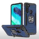 For Motorola Moto G8 Magnetic Armor Shockproof TPU + PC Case with Metal Ring Holder(Blue) - 1