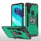 For Motorola Moto G8 Magnetic Armor Shockproof TPU + PC Case with Metal Ring Holder(Dark Green) - 1