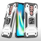 For Motorola Moto G9 Magnetic Armor Shockproof TPU + PC Case with Metal Ring Holder(Silver) - 1