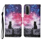 For Huawei P smart 2021 Colored Drawing Pattern Horizontal Flip Leather Case with Holder & Card Slots & Wallet & Lanyard(Starry Cat) - 1