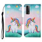 For Huawei P smart 2021 Colored Drawing Pattern Horizontal Flip Leather Case with Holder & Card Slots & Wallet & Lanyard(Rainbow Unicorn) - 1