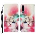 For Huawei P30 Colored Drawing Pattern Horizontal Flip Leather Case with Holder & Card Slots & Wallet & Lanyard(Squint Cat) - 1