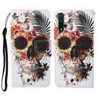 For Honor 20 Colored Drawing Pattern Horizontal Flip Leather Case with Holder & Card Slots & Wallet & Lanyard(Flower Skull) - 1