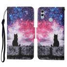 For Honor 10 Lite Colored Drawing Pattern Horizontal Flip Leather Case with Holder & Card Slots & Wallet & Lanyard(Starry Cat) - 1