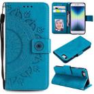 For iPhone SE 2022 / SE 2020 / 8 / 7 Totem Flower Embossed Horizontal Flip TPU + PU Leather Case with Holder & Card Slots & Wallet(Blue) - 1
