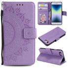 For iPhone SE 2022 / SE 2020 / 8 / 7 Totem Flower Embossed Horizontal Flip TPU + PU Leather Case with Holder & Card Slots & Wallet(Purple) - 1