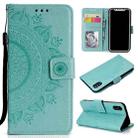For iPhone X / XS Totem Flower Embossed Horizontal Flip TPU + PU Leather Case with Holder & Card Slots & Wallet(Green) - 1