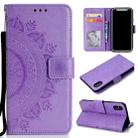 For iPhone X / XS Totem Flower Embossed Horizontal Flip TPU + PU Leather Case with Holder & Card Slots & Wallet(Purple) - 1