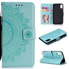 For iPhone XR Totem Flower Embossed Horizontal Flip TPU + PU Leather Case with Holder & Card Slots & Wallet(Green) - 1