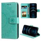 For iPhone 12 Pro Max Totem Flower Embossed Horizontal Flip TPU + PU Leather Case with Holder & Card Slots & Wallet(Green) - 1
