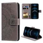 For iPhone 12 Pro Max Totem Flower Embossed Horizontal Flip TPU + PU Leather Case with Holder & Card Slots & Wallet(Grey) - 1