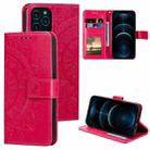 For iPhone 12 Pro Max Totem Flower Embossed Horizontal Flip TPU + PU Leather Case with Holder & Card Slots & Wallet(Red) - 1