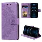 For iPhone 12 Pro Max Totem Flower Embossed Horizontal Flip TPU + PU Leather Case with Holder & Card Slots & Wallet(Purple) - 1