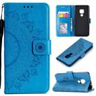 For Huawei Mate 20 Totem Flower Embossed Horizontal Flip TPU + PU Leather Case with Holder & Card Slots & Wallet(Blue) - 1