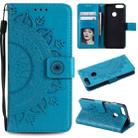 For Huawei P smart Totem Flower Embossed Horizontal Flip TPU + PU Leather Case with Holder & Card Slots & Wallet(Blue) - 1