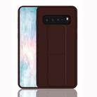 For Galaxy S10+ Shockproof PC + TPU Protective Case with Wristband & Holder(Coffee) - 1