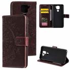 For Xiaomi Redmi Note 9 Totem Flower Embossed Horizontal Flip TPU + PU Leather Case with Holder & Card Slots & Wallet(Brown) - 1