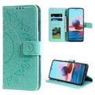 For Xiaomi Redmi Note 10 4G Totem Flower Embossed Horizontal Flip TPU + PU Leather Case with Holder & Card Slots & Wallet(Green) - 1