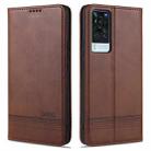 For vivo X60 Pro AZNS Magnetic Calf Texture Horizontal Flip Leather Case with Card Slots & Holder & Wallet(Dark Brown) - 1