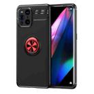For OPPO Find X3 Metal Ring Holder 360 Degree Rotating TPU Case(Black+Red) - 1