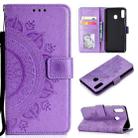 For Samsung Galaxy A40 Totem Flower Embossed Horizontal Flip TPU + PU Leather Case with Holder & Card Slots & Wallet(Purple) - 1